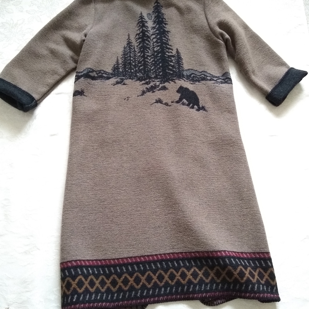 Shawl collar wearable art blanket wool blend Italy maxi long coat folklore - Picture 2 of 9